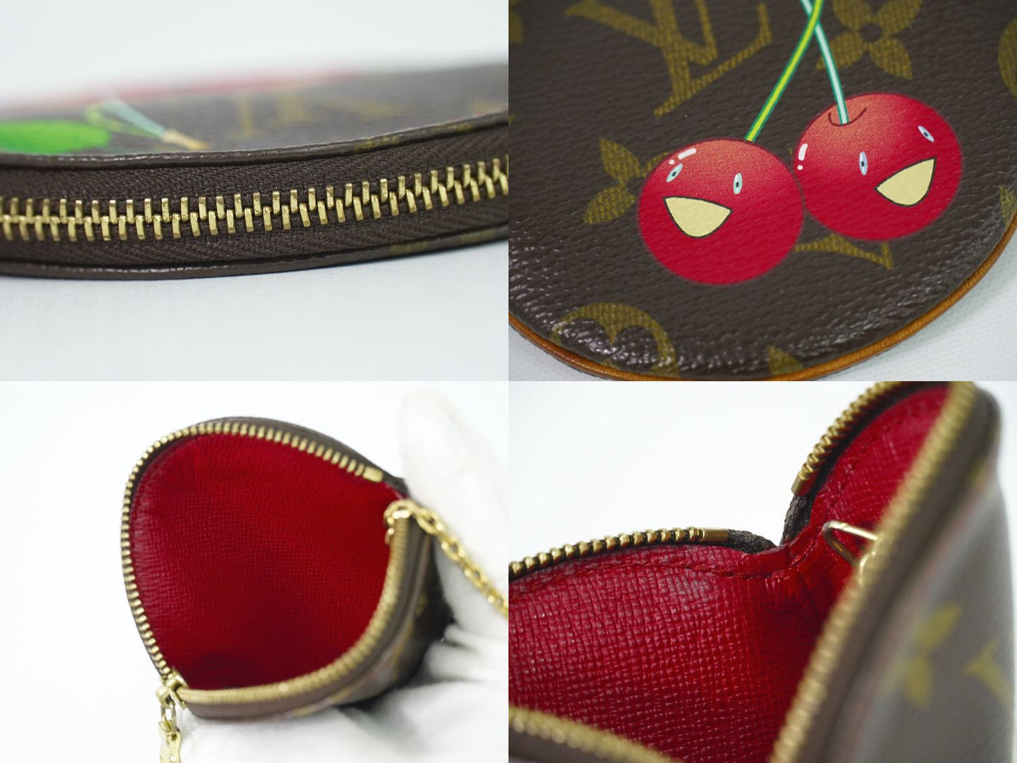 LOUIS VUITTON ポルトモネロン モノグラム チェリー 村上隆 コインケース ブラウン レッド M95043