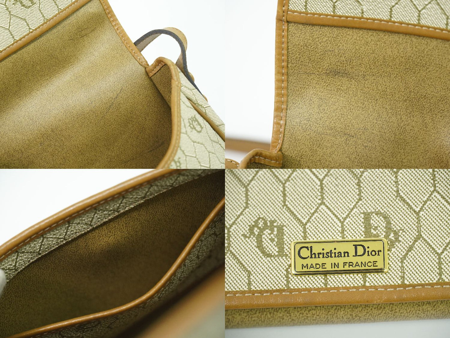 Christian Dior ハニカム柄 ショルダーバッグ ベージュ
