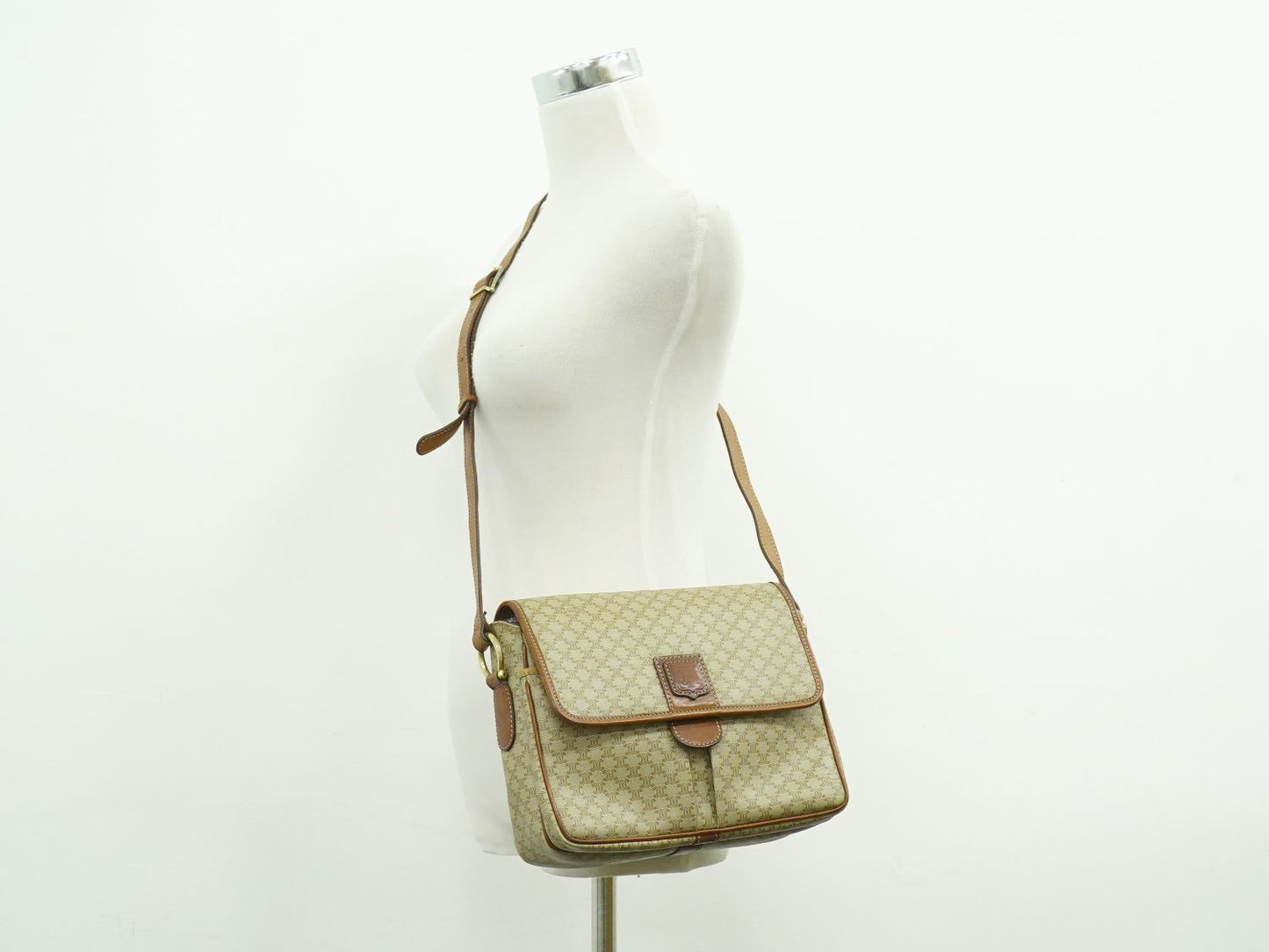 CELINE マカダム ショルダーバッグ ベージュ