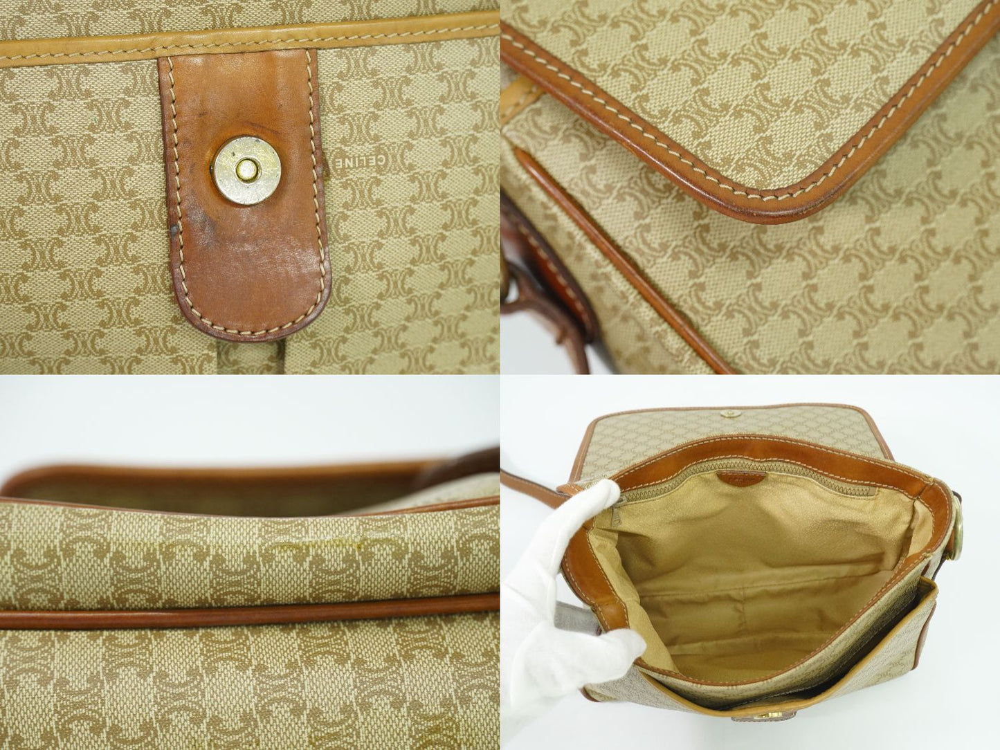 CELINE マカダム ショルダーバッグ ベージュ