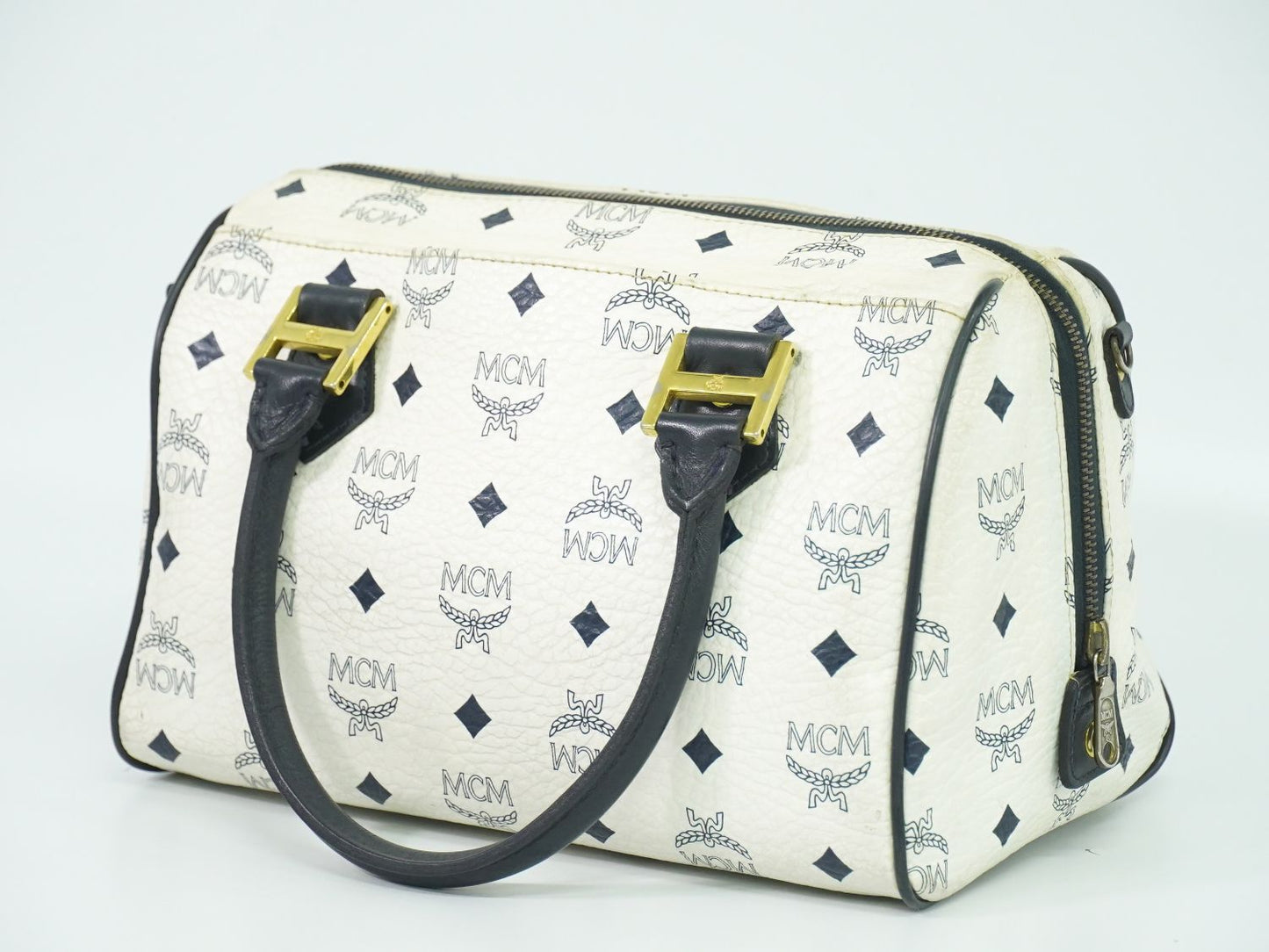 MCM ヴィセトス ミニ ボストンバッグ ホワイト ネイビー