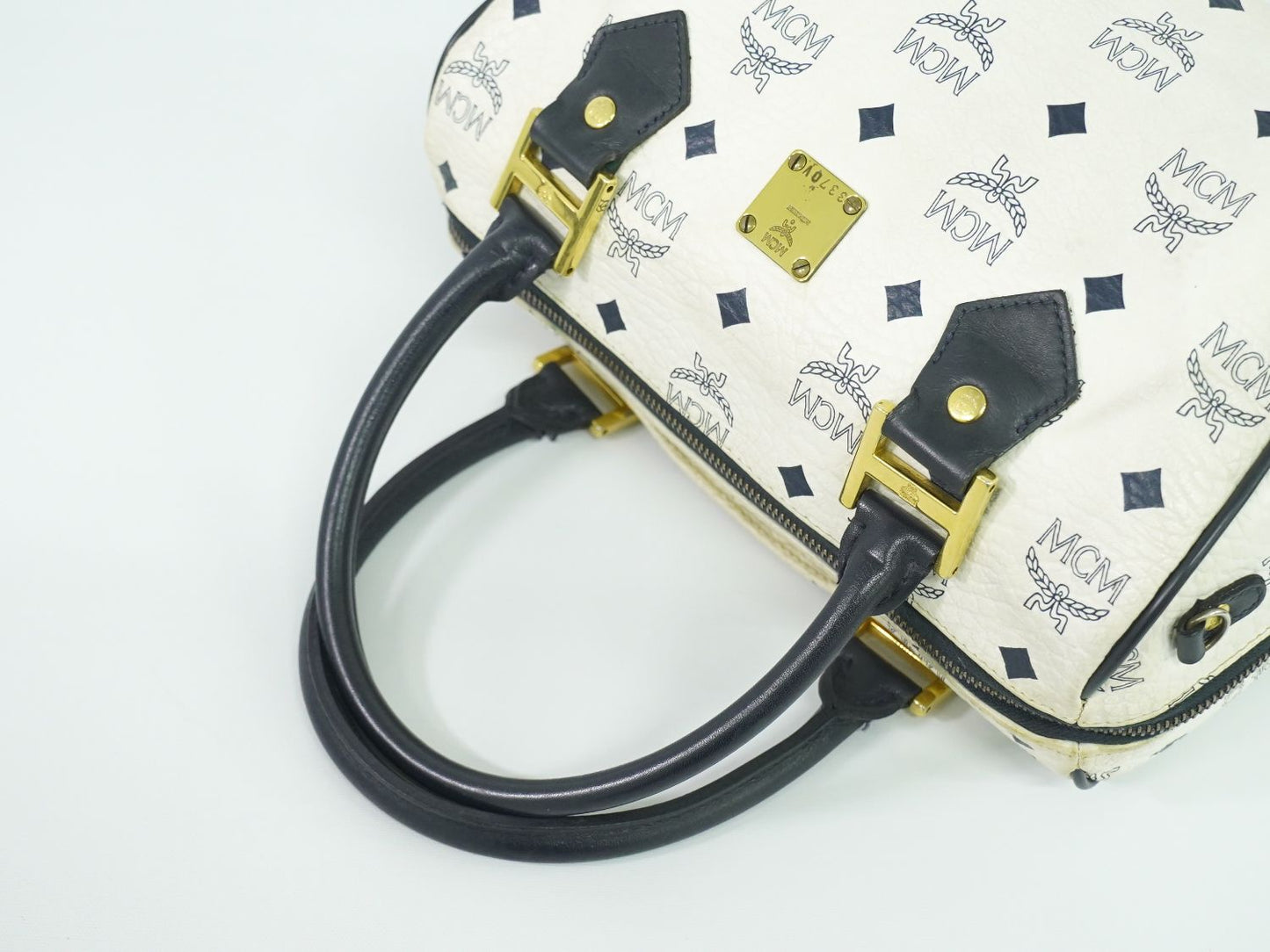 MCM ヴィセトス ミニ ボストンバッグ ホワイト ネイビー