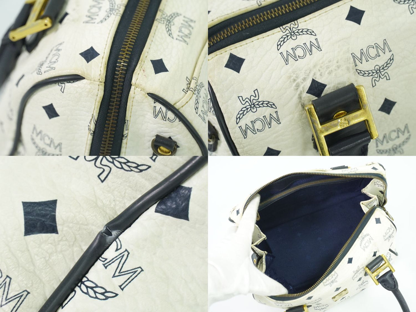 MCM ヴィセトス ミニ ボストンバッグ ホワイト ネイビー