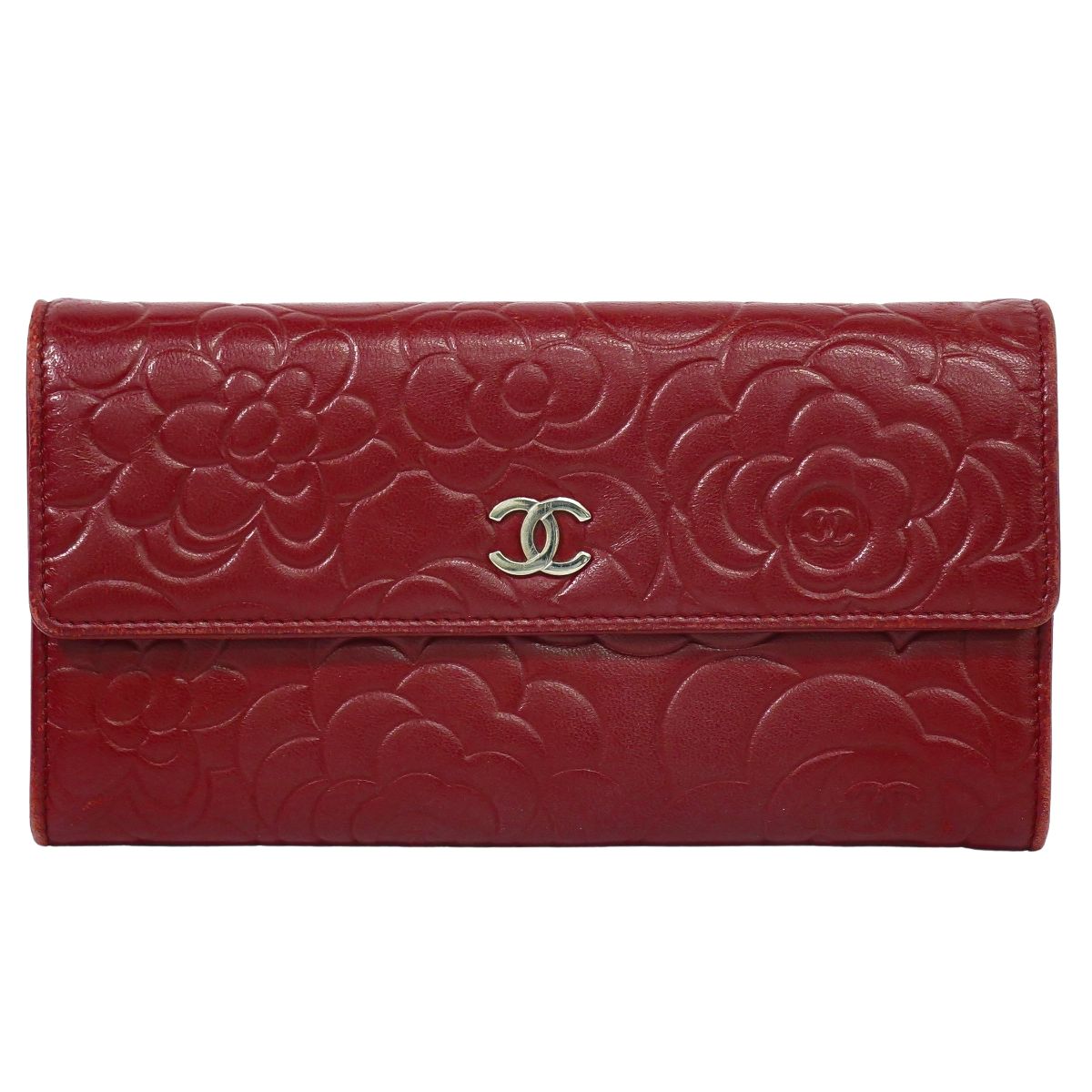 CHANEL ココマーク カメリア 長財布 レッド