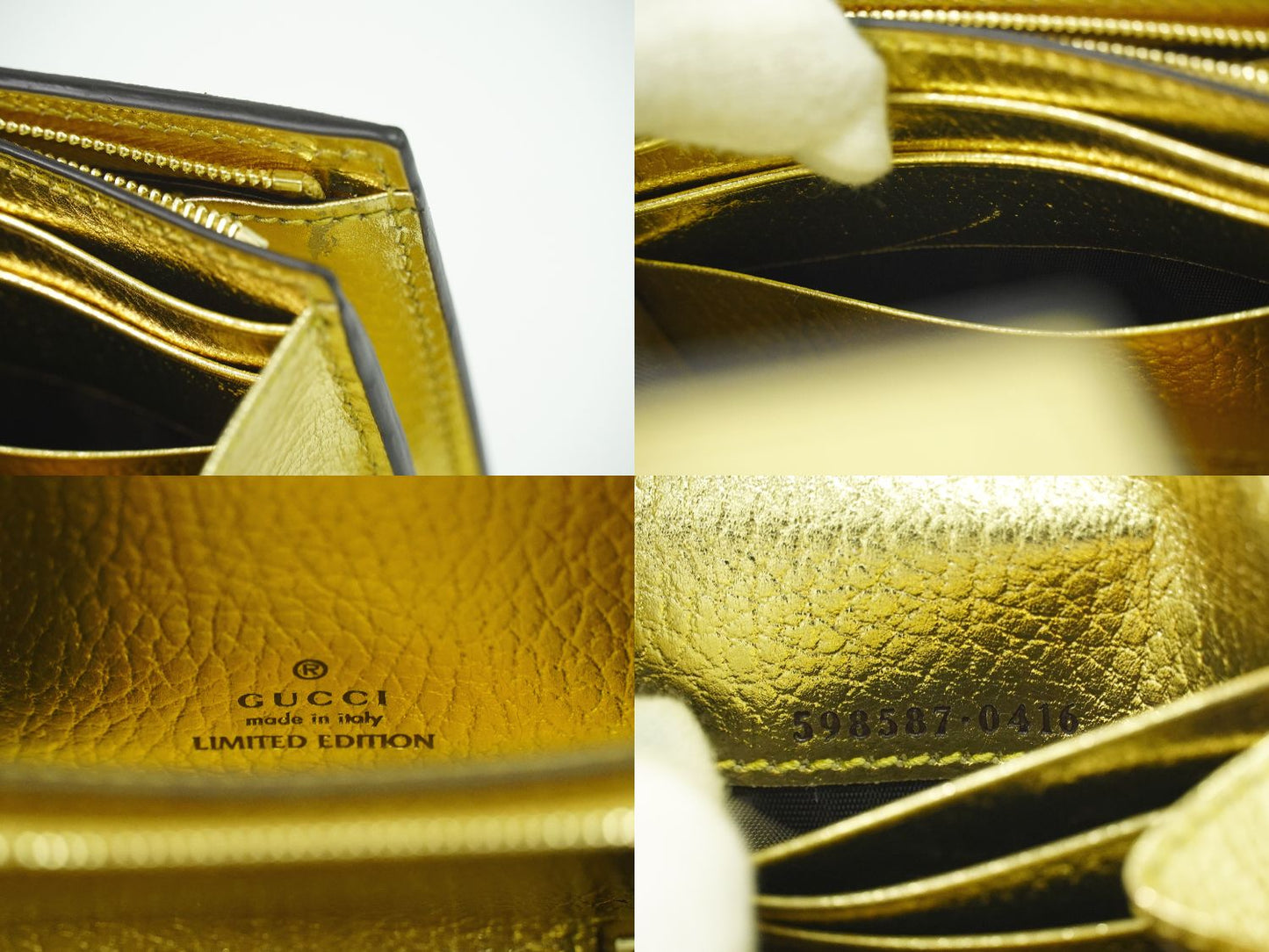 GUCCI GGマーモント 折財布 ベージュ ゴールド 598587