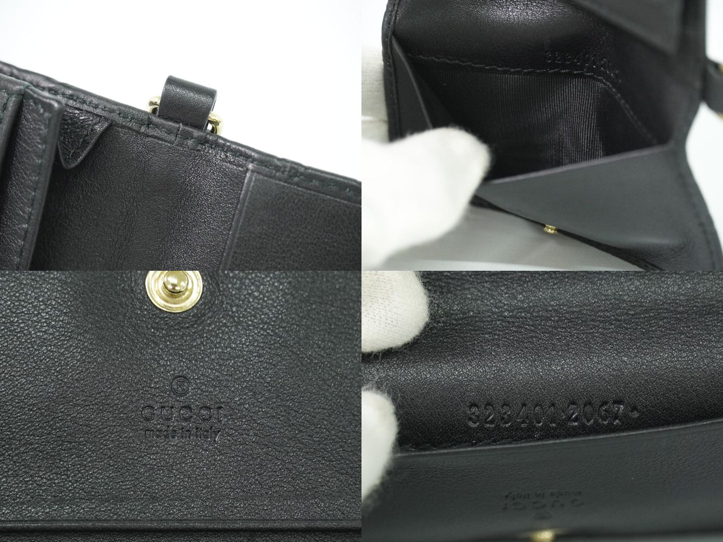 GUCCI マイクログッチシマ レザー カードケース ブラック 323401