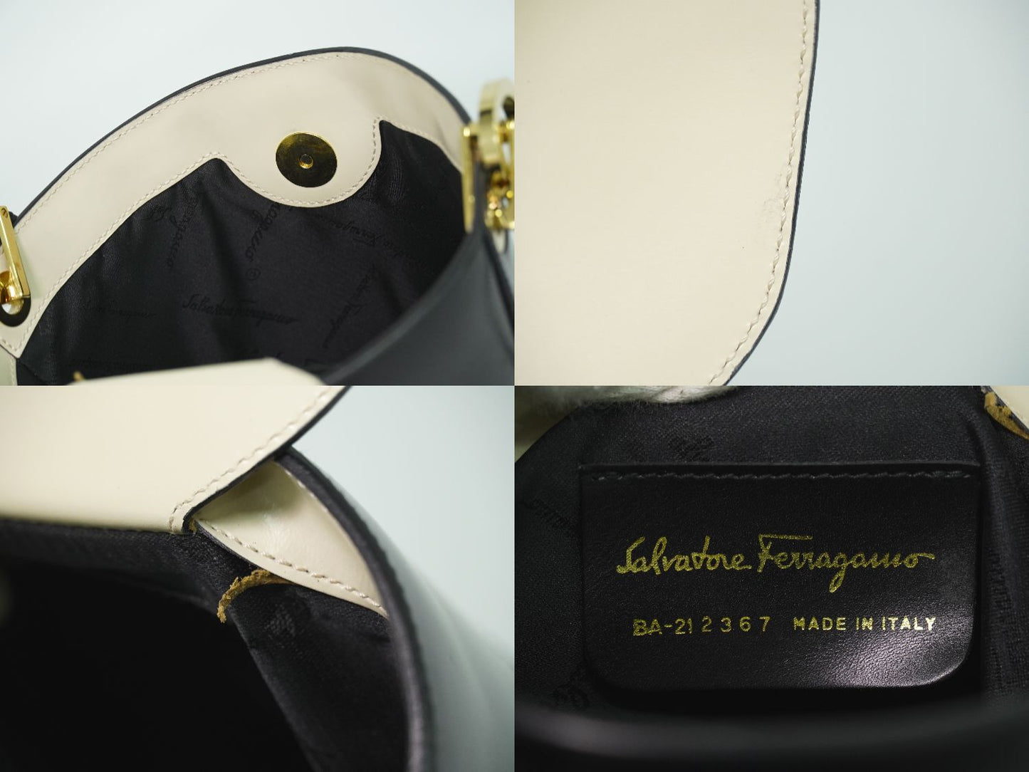 Salvatore Ferragamo ガンチーニ バイカラー ショルダーバッグ アイボリー ブラック