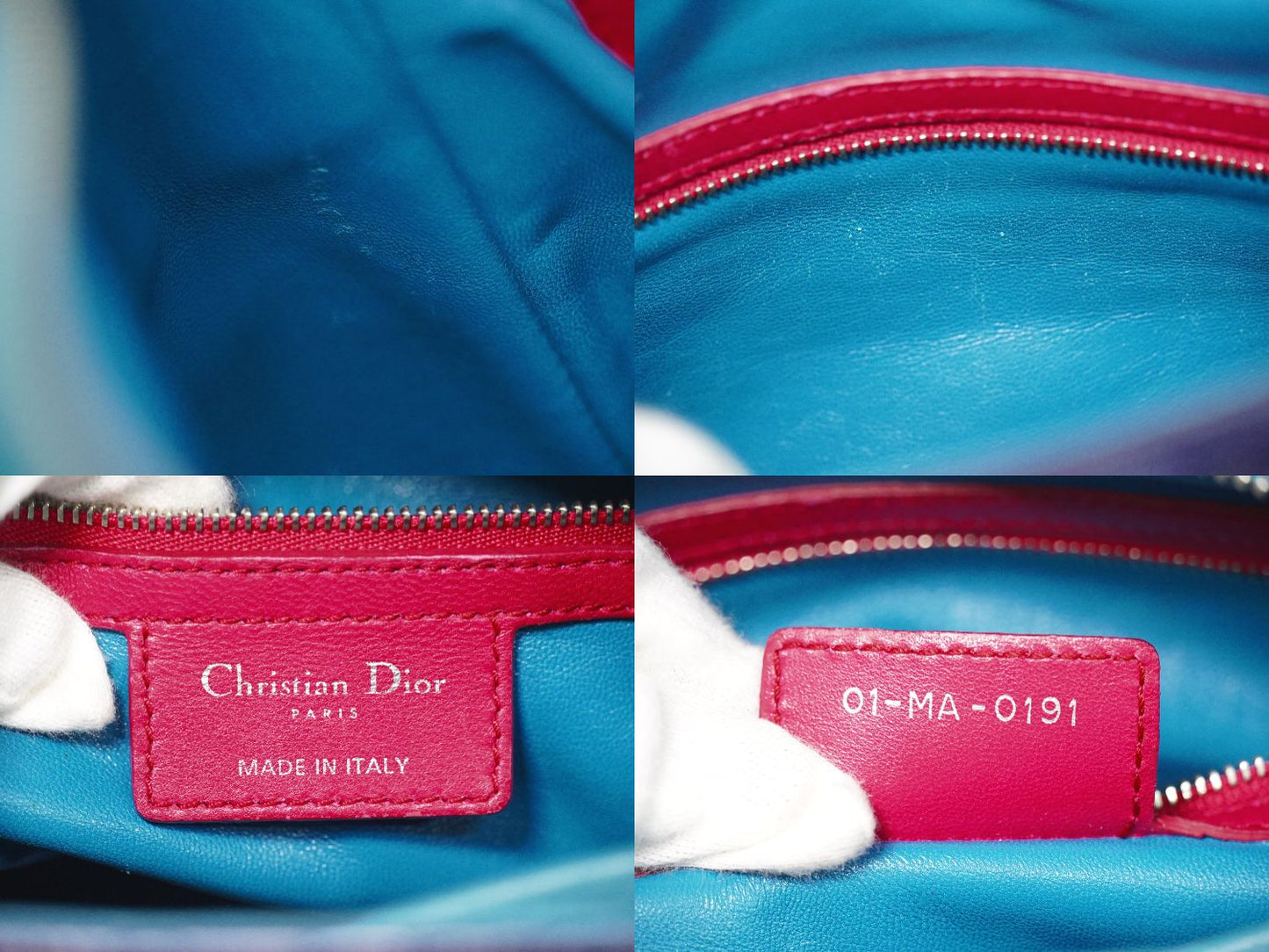 Christian Dior レディディオール カナージュ 2WAY ショルダーバッグ ネイビー ピンク ブルー