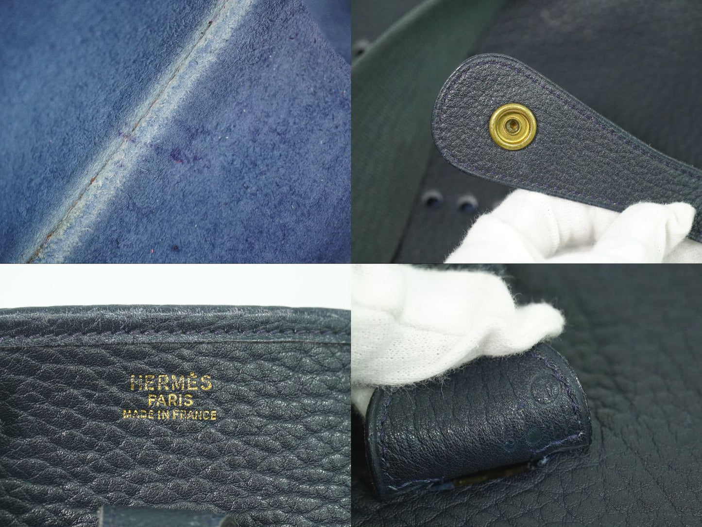 HERMES エヴリン 1 GM アルデンヌ ショルダーバッグ 〇T刻 1990年 ネイビー