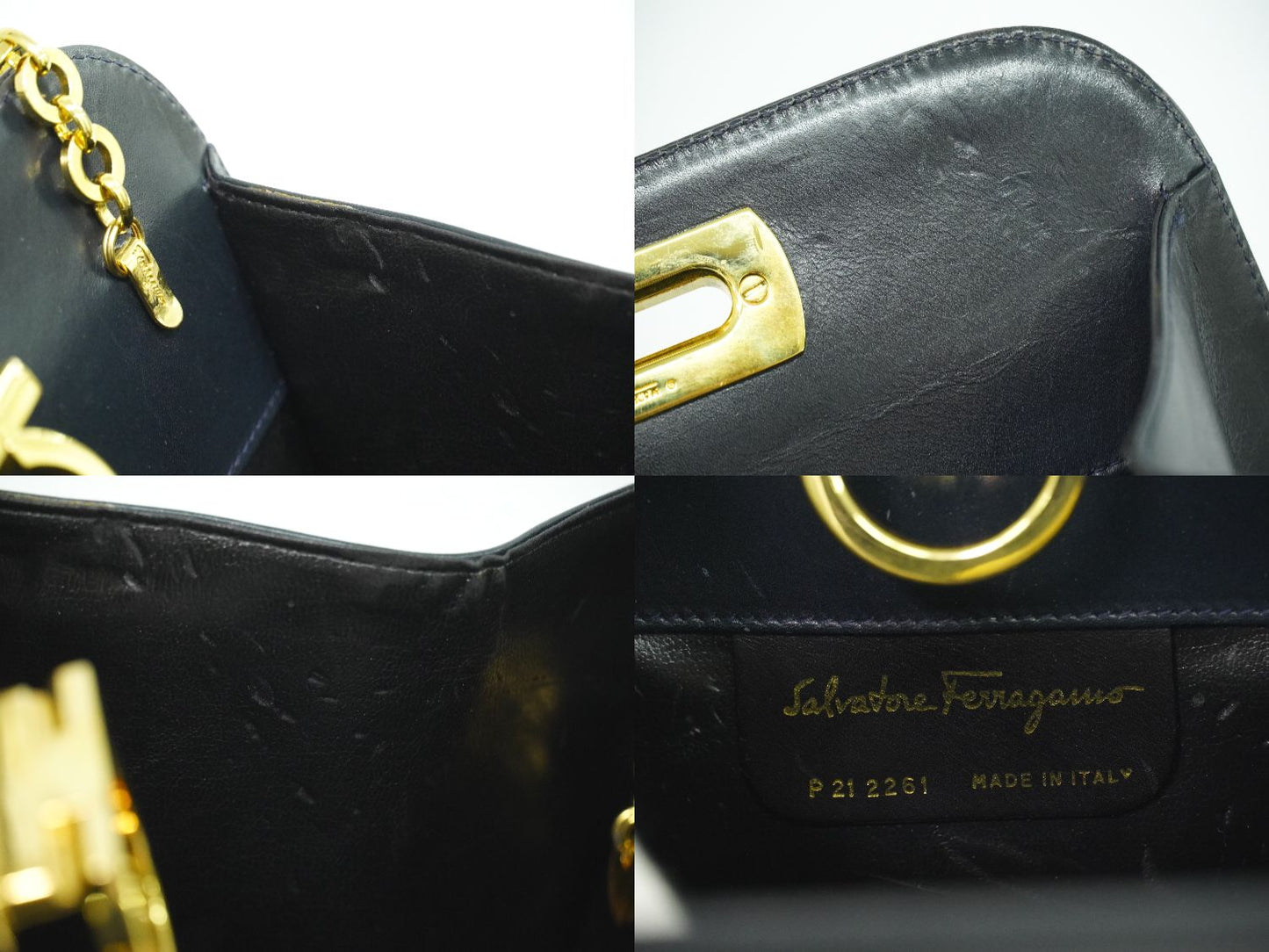 Salvatore Ferragamo ガンチーニ ショルダーバッグ ネイビー