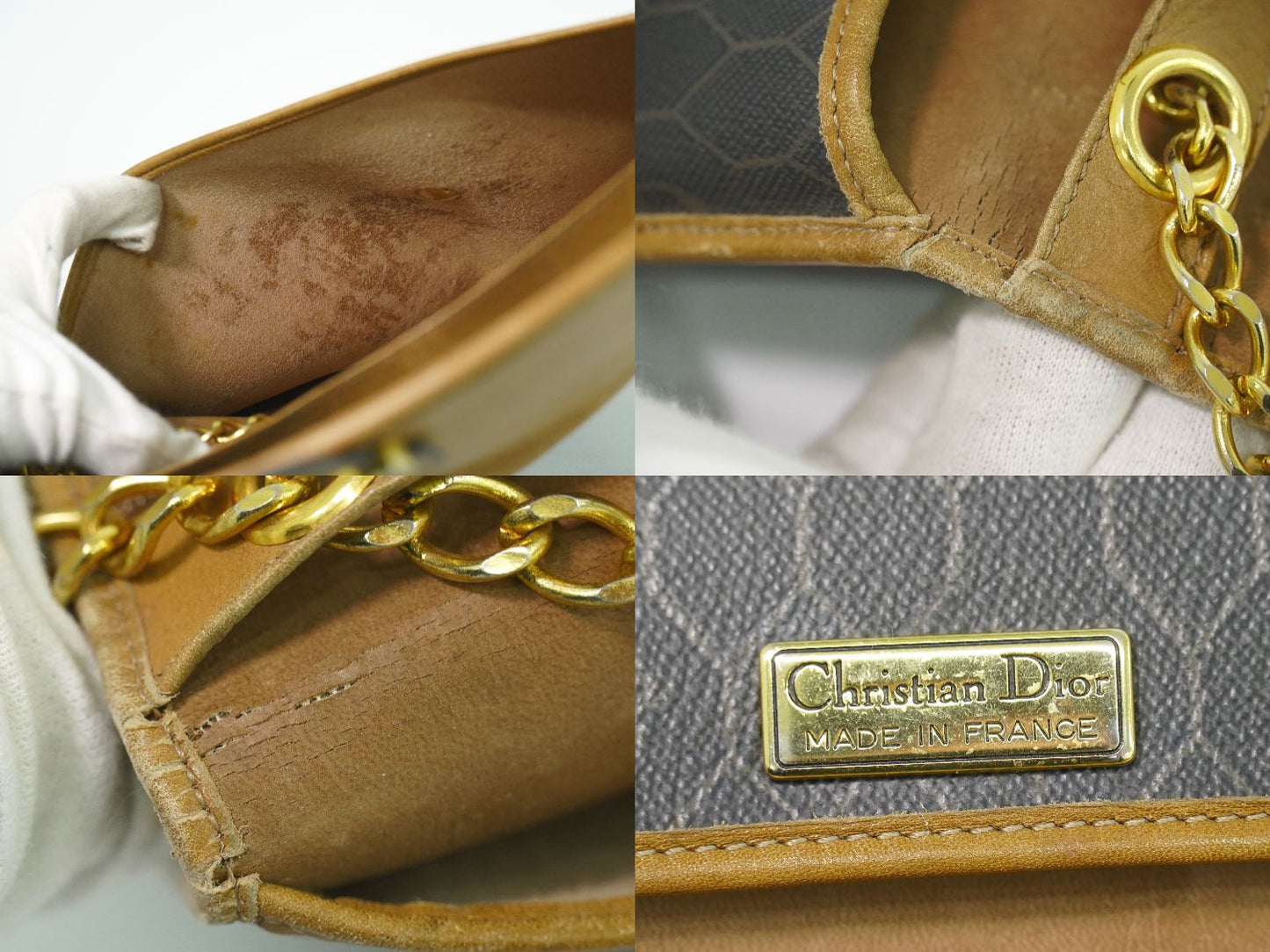 Christian Dior ハニカム柄 ショルダーバッグ ブラック ブラウン