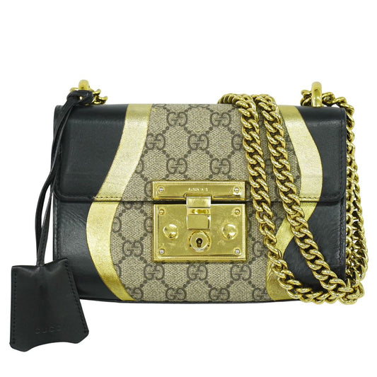 GUCCI パドロック GGスプリーム ショルダーバッグ ベージュ ブラック ゴールド 432182