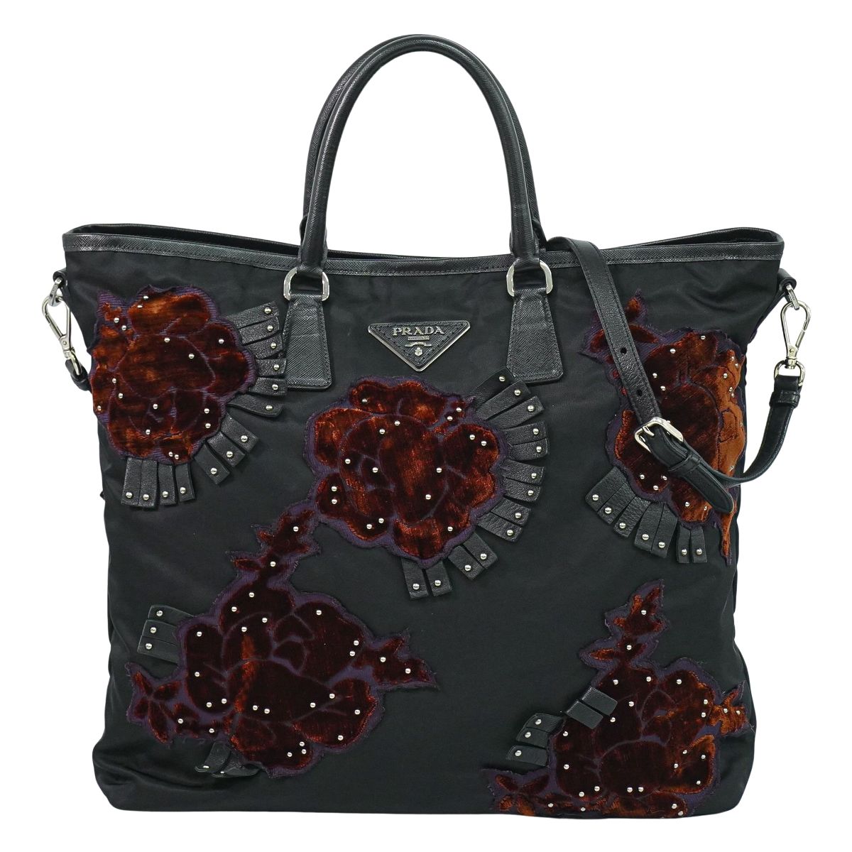 PRADA フラワー モチーフ 2WAY ショルダーバッグ ブラック