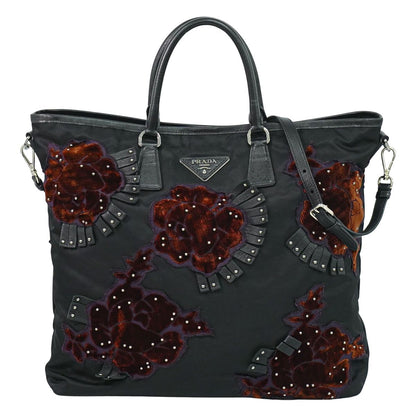 PRADA フラワー モチーフ 2WAY ショルダーバッグ ブラック