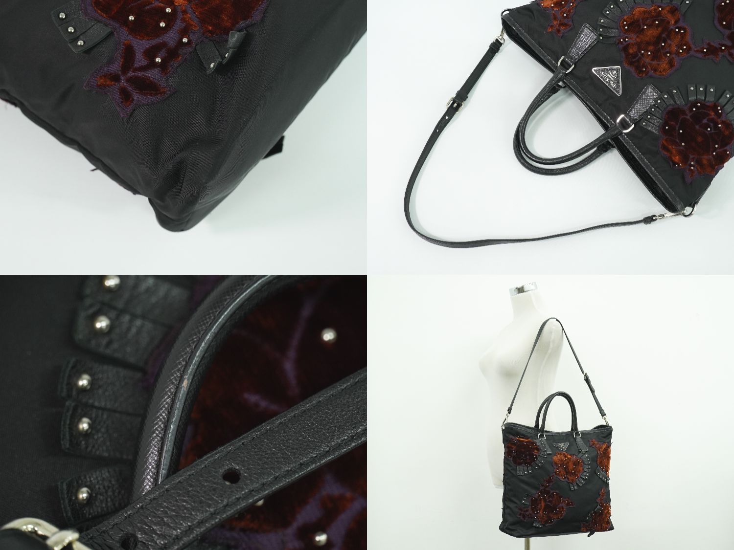 PRADA フラワーモチーフ　ミニバッグ PRADA フラワー モチーフ 2WAY ショルダーバッグ ブラック – BRAND BOX