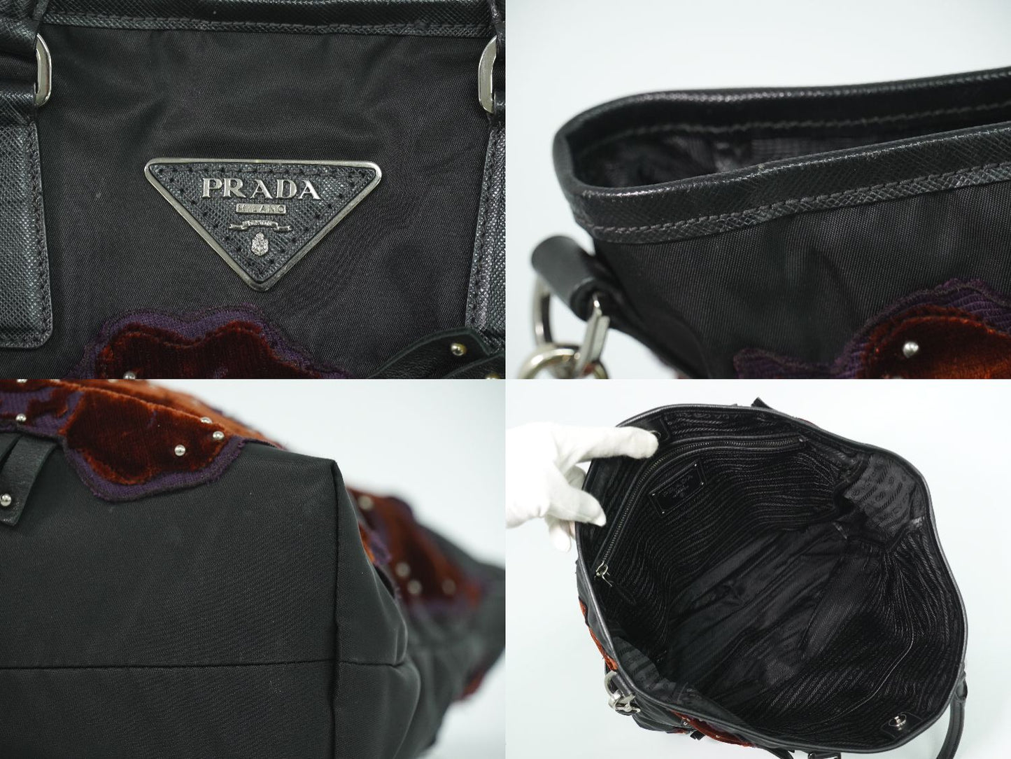 PRADA フラワー モチーフ 2WAY ショルダーバッグ ブラック