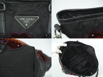 PRADA フラワー モチーフ 2WAY ショルダーバッグ ブラック