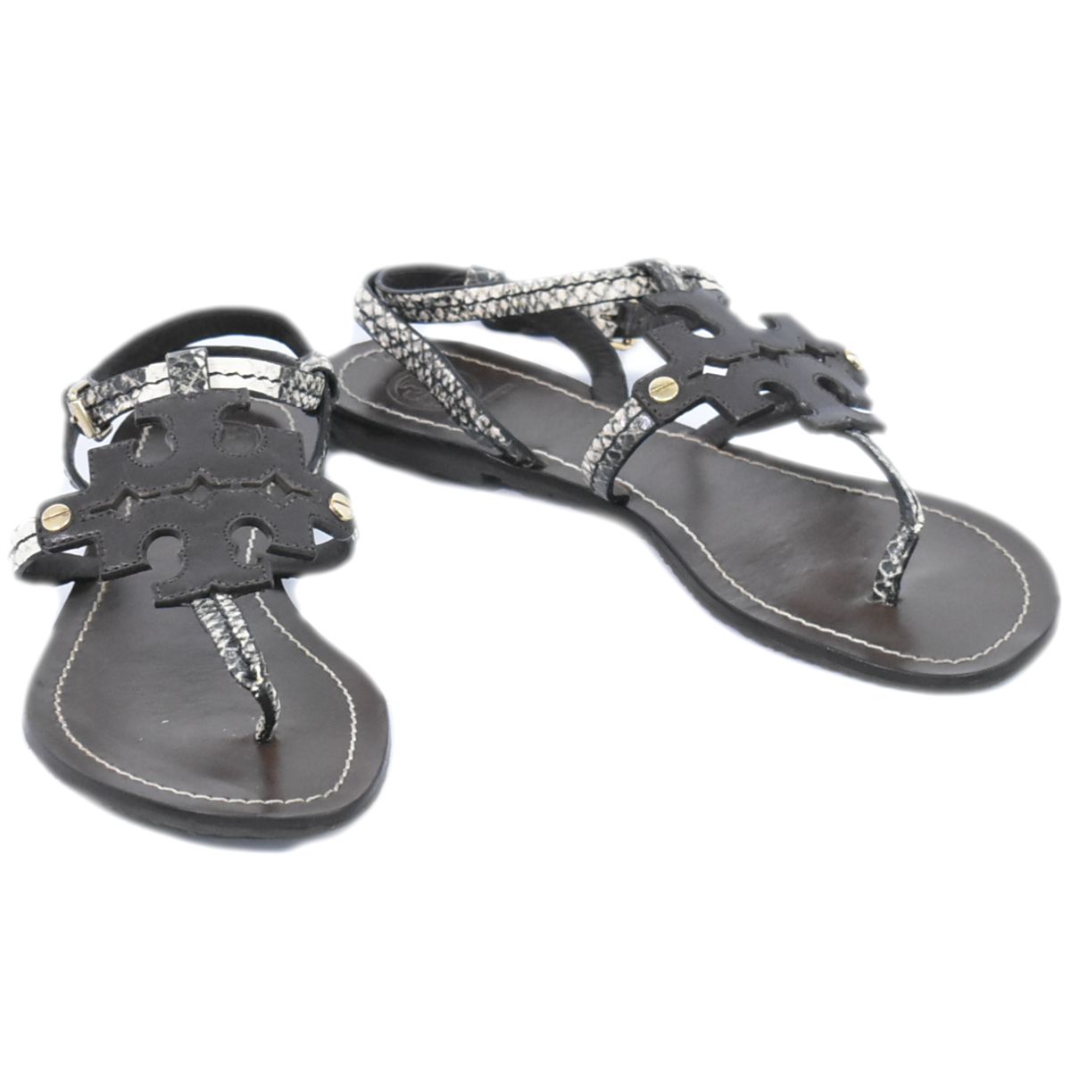 TORY BURCH パイソン柄 トングサンダル 7M ブラウン