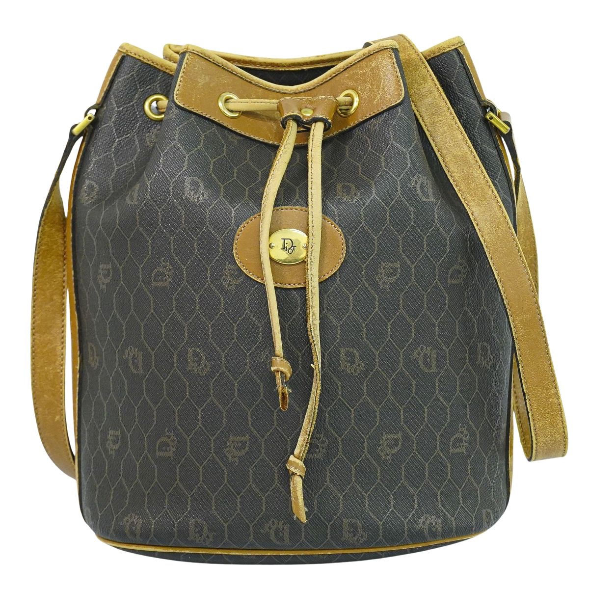 Christian Dior ハニカム柄 ショルダーバッグ ブラック ブラウン