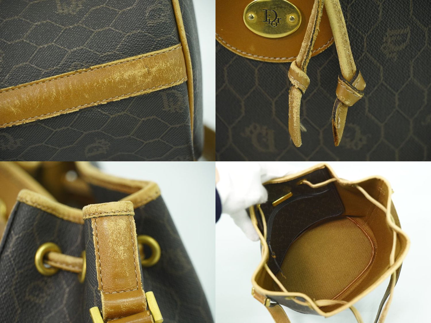 Christian Dior ハニカム柄 ショルダーバッグ ブラック ブラウン