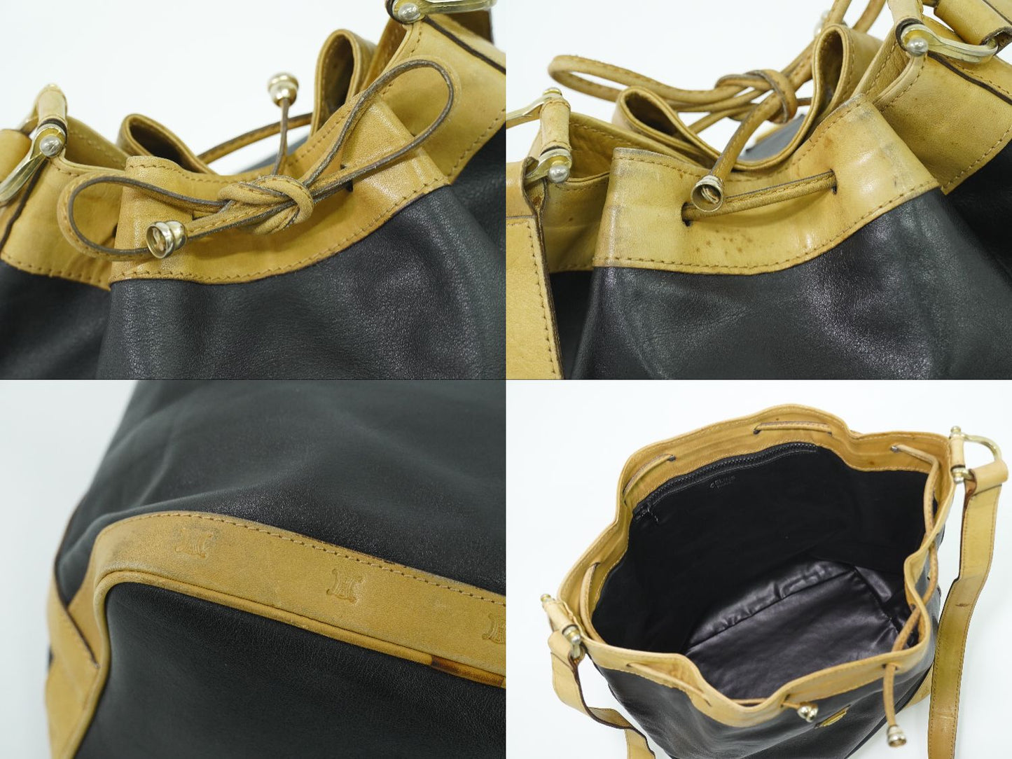 CELINE 巾着 ショルダーバッグ ブラック ベージュ