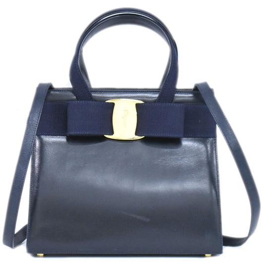 Salvatore Ferragamo ヴァラ 2WAY ショルダーバッグ ネイビー