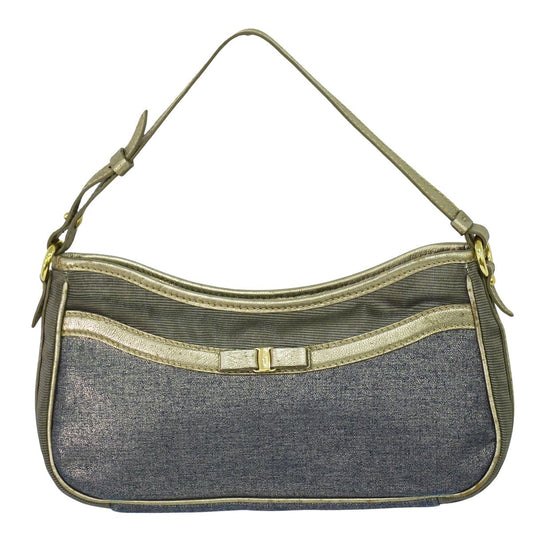 Salvatore Ferragamo ヴァラ ハンドバッグ メタリックブルー グレー