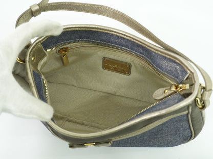 Salvatore Ferragamo ヴァラ ハンドバッグ メタリックブルー グレー