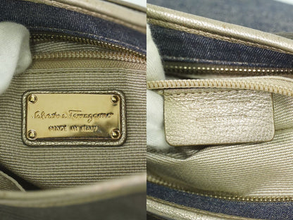 Salvatore Ferragamo ヴァラ ハンドバッグ メタリックブルー グレー