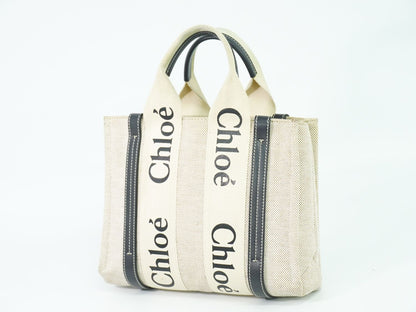 Chloe ウッディ スモール トートバッグ ベージュ ネイビー