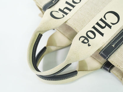 Chloe ウッディ スモール トートバッグ ベージュ ネイビー