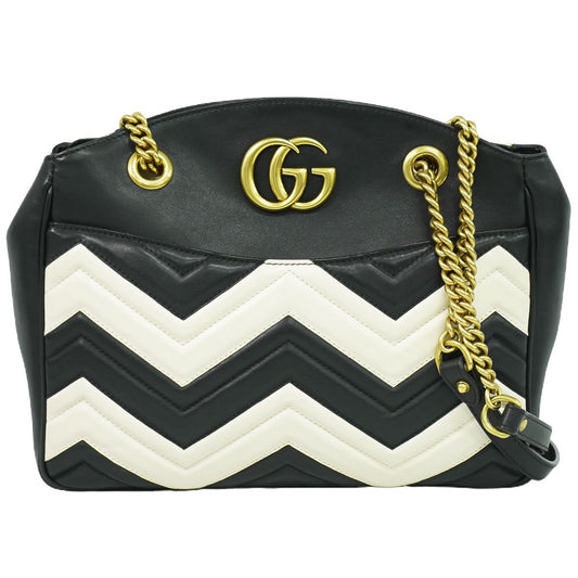 GUCCI GGマーモント ショルダーバッグ ブラック ホワイト 443501