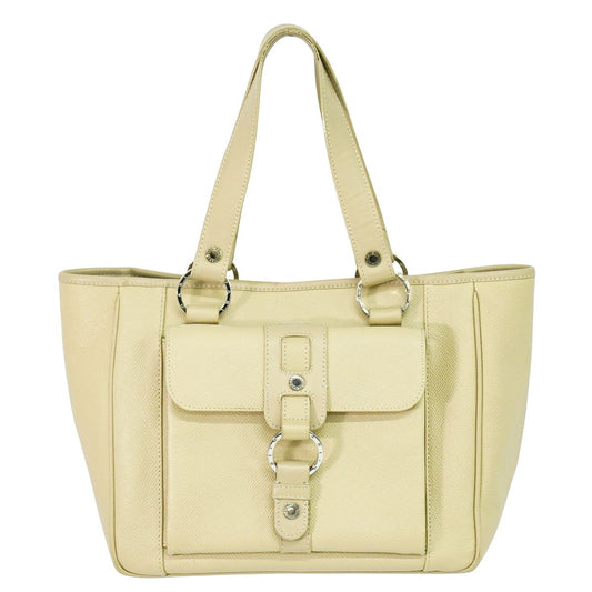 BVLGARI レザー ハンドバッグ ベージュ