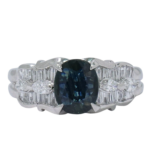 サファイア 1.57ct ダイヤモンド 0.80ct Pt900 リング 13号 プラチナ ブルー