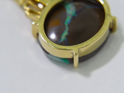 ボルダーオパール 6.35ct ダイヤモンド 0.16ct 750 K18 YG ネックレス ブルー