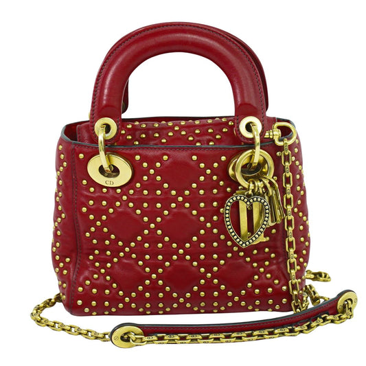 Christian Dior レディディオール スタッズ 2WAYバッグ レッド