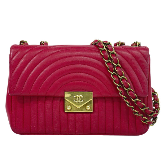 CHANEL デザインステッチ ココマーク ショルダーバッグ ピンク