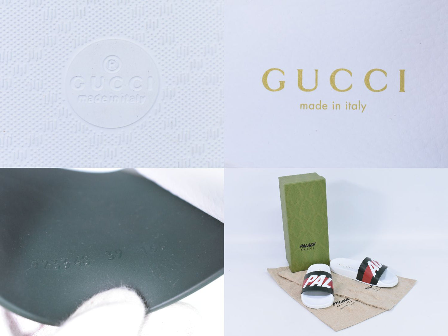 GUCCI × パレス PALACE ロゴ シェリーライン サンダル 39 ホワイト カーキ レッド