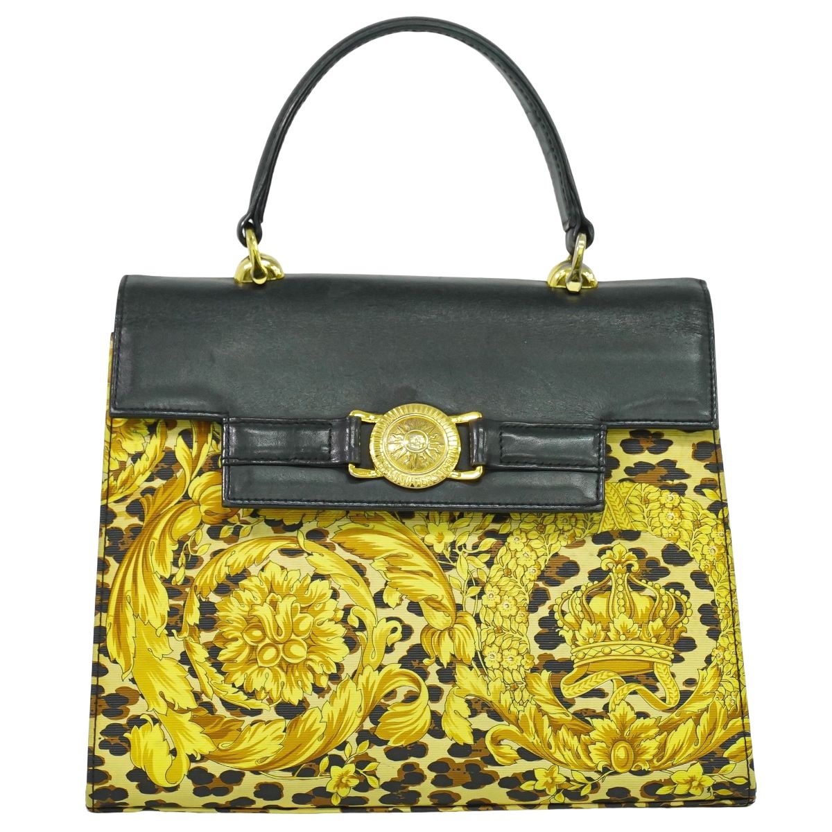 GIANNI VERSACE レオパード柄 ハンドバッグ イエロー ブラック