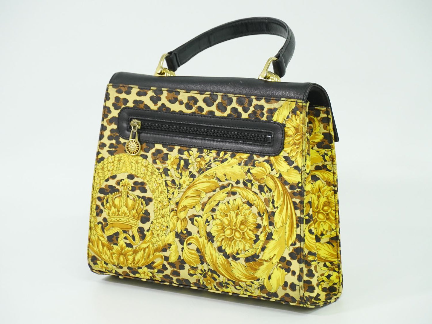 GIANNI VERSACE レオパード柄 ハンドバッグ イエロー ブラック