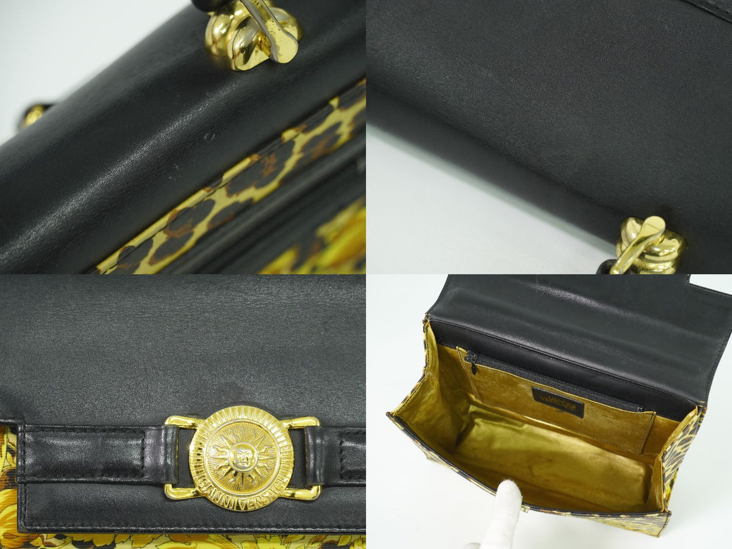 GIANNI VERSACE レオパード柄 ハンドバッグ イエロー ブラック