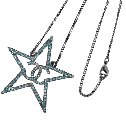 CHANEL ココマーク スター ラインストーン ネックレス メタル ブルー