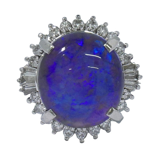 ブラックオパール 7.344ct ダイヤモンド 0.541ct Pt900 リング 14号 ブルー