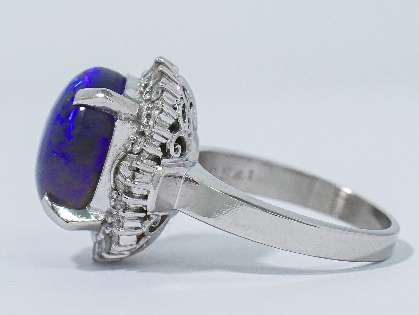 ブラックオパール 7.344ct ダイヤモンド 0.541ct Pt900 リング 14号 ブルー