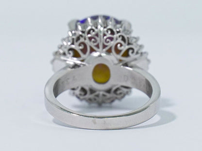 ブラックオパール 7.344ct ダイヤモンド 0.541ct Pt900 リング 14号 ブルー