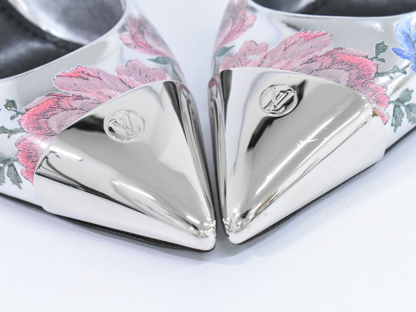 LOUIS VUITTON 花柄 パンプス ヒール 34H シルバー マルチカラー