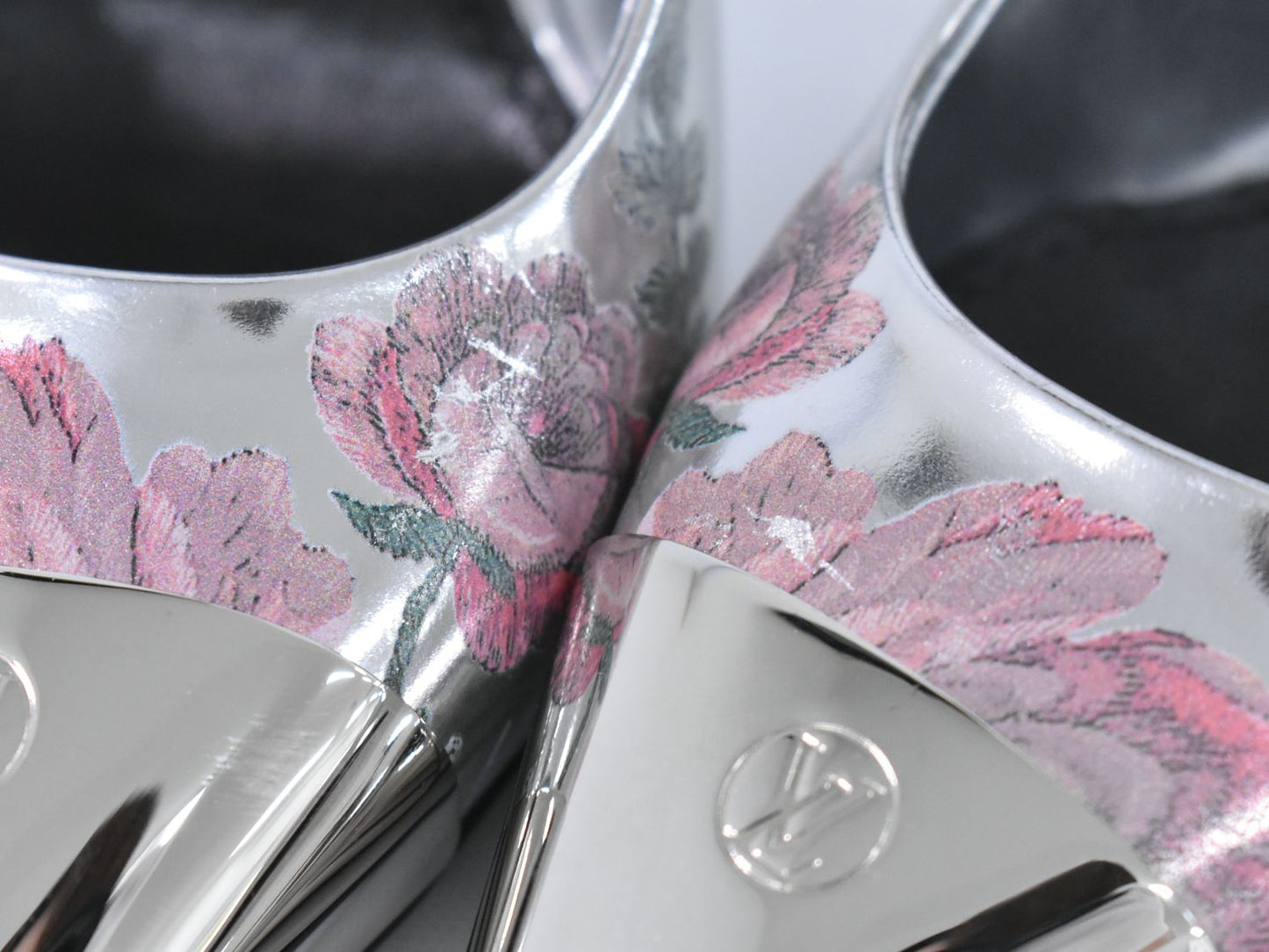LOUIS VUITTON 花柄 パンプス ヒール 34H シルバー マルチカラー