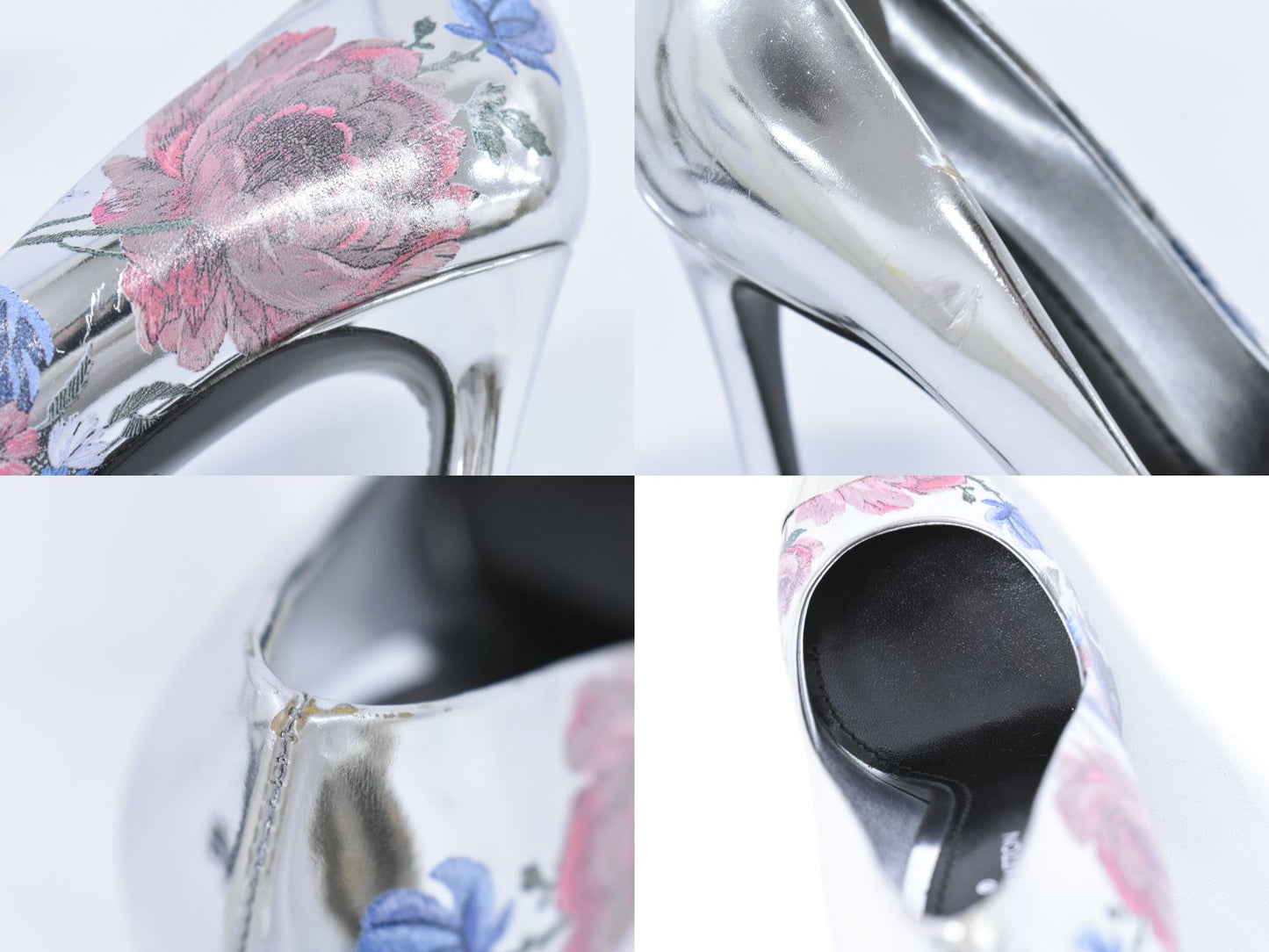 LOUIS VUITTON 花柄 パンプス ヒール 34H シルバー マルチカラー