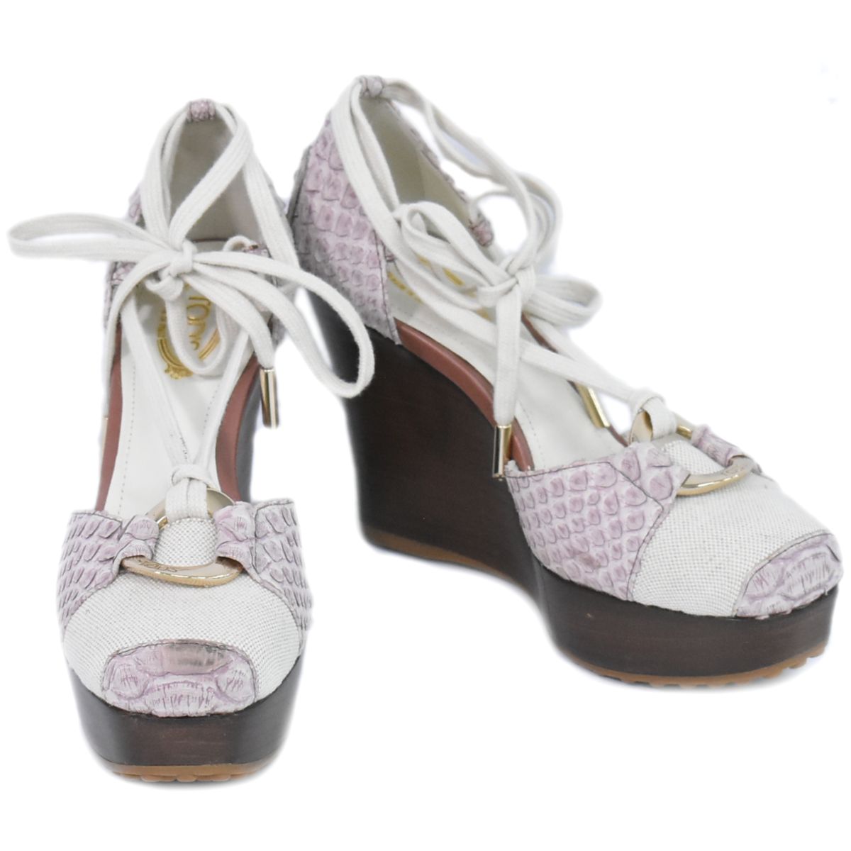 TOD'S パイソンレザー サンダル アイボリー パープル