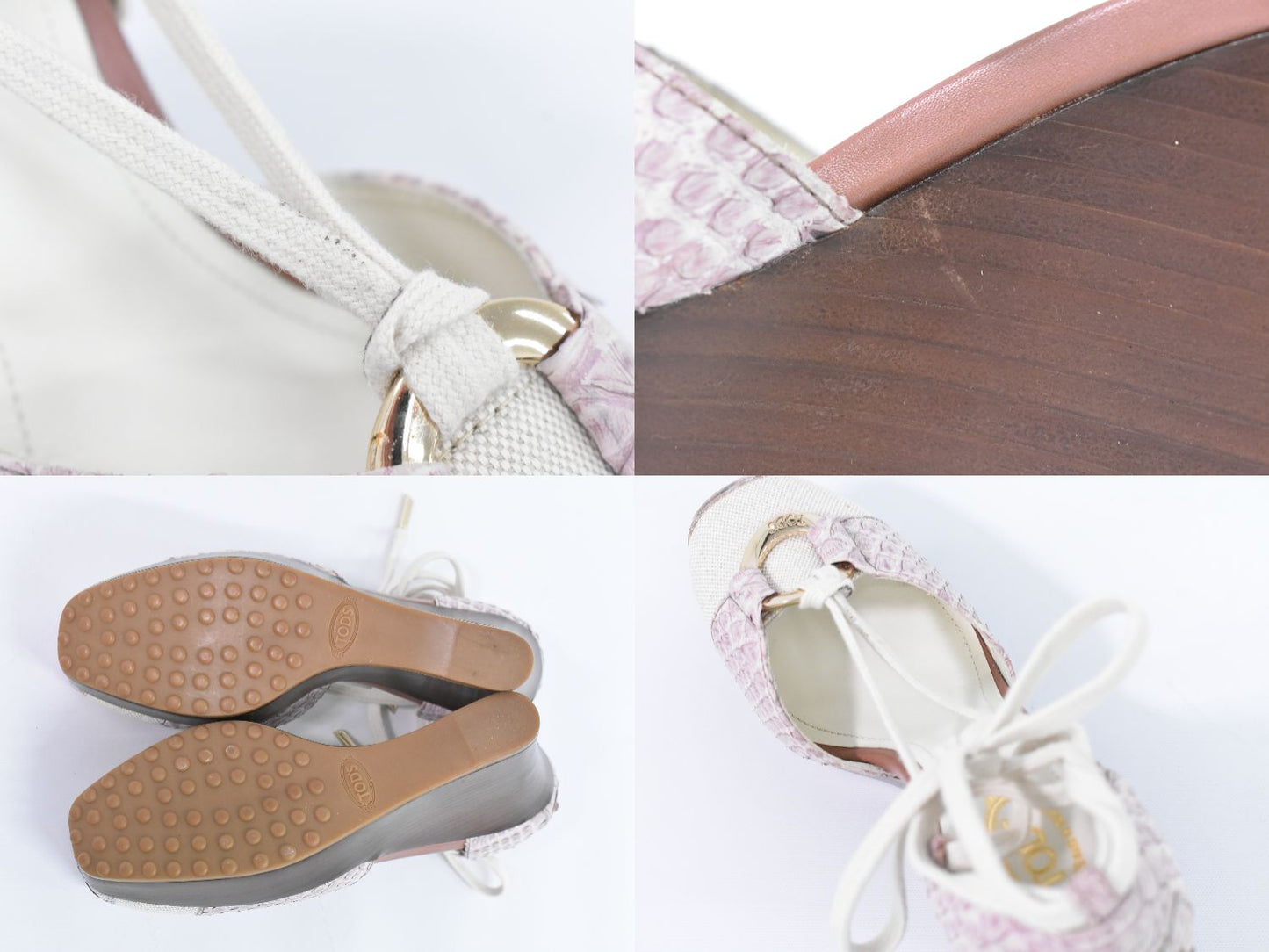 TOD'S パイソンレザー サンダル アイボリー パープル